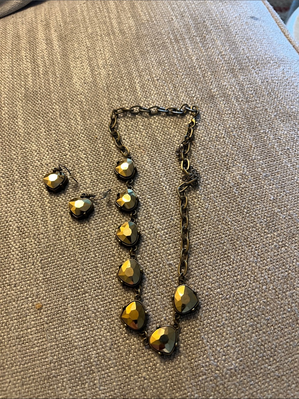 Stoney Clover Lane Faceted Metallic Gray-Gold Teardrop Necklace & Earring Set